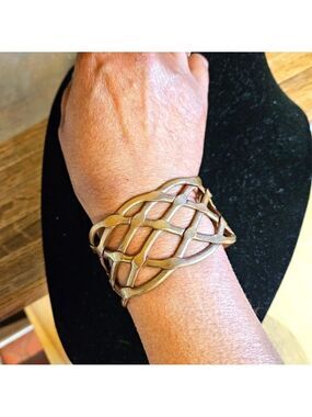 Vintage Mexico Copper Lattice Weave Open Cuff Bracelet